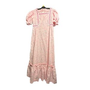 Vintage 70s Pink Puff Sleeve Maxi Dress
